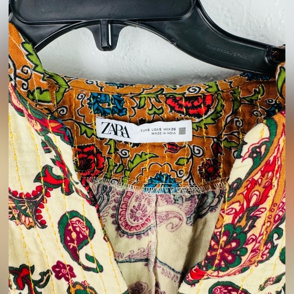 Zara Boho Chic Paisley Print Mini Tassle Mid Sleeve Dres w Quilted V Neck - Picture 6 of 8